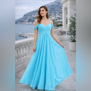 Sz 6 Azazie Light Blue Maxi Chiffon Dress with Slit